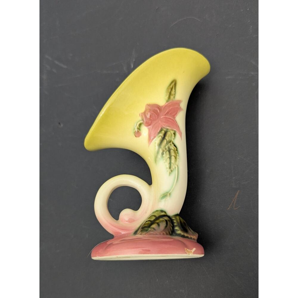 Hull Pottery Cornucopia Vase 6 Inch Yellow/ Blue Pink Floral 6 Inch Vintage